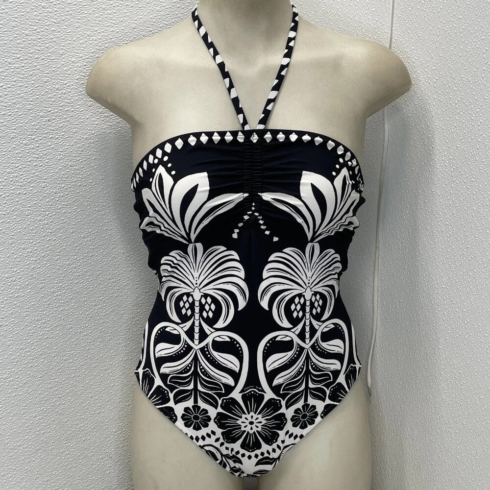 NEW FARM RIO Women’s Floral One-Piece Swimsuit – Black with Flowers – Size S